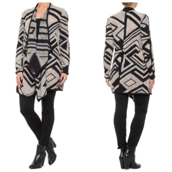 Lucky Brand Sweaters - Lucky Brand Intarsia Knit Cardigan Waterfall Drape Open Front Boho Shawl Sweater